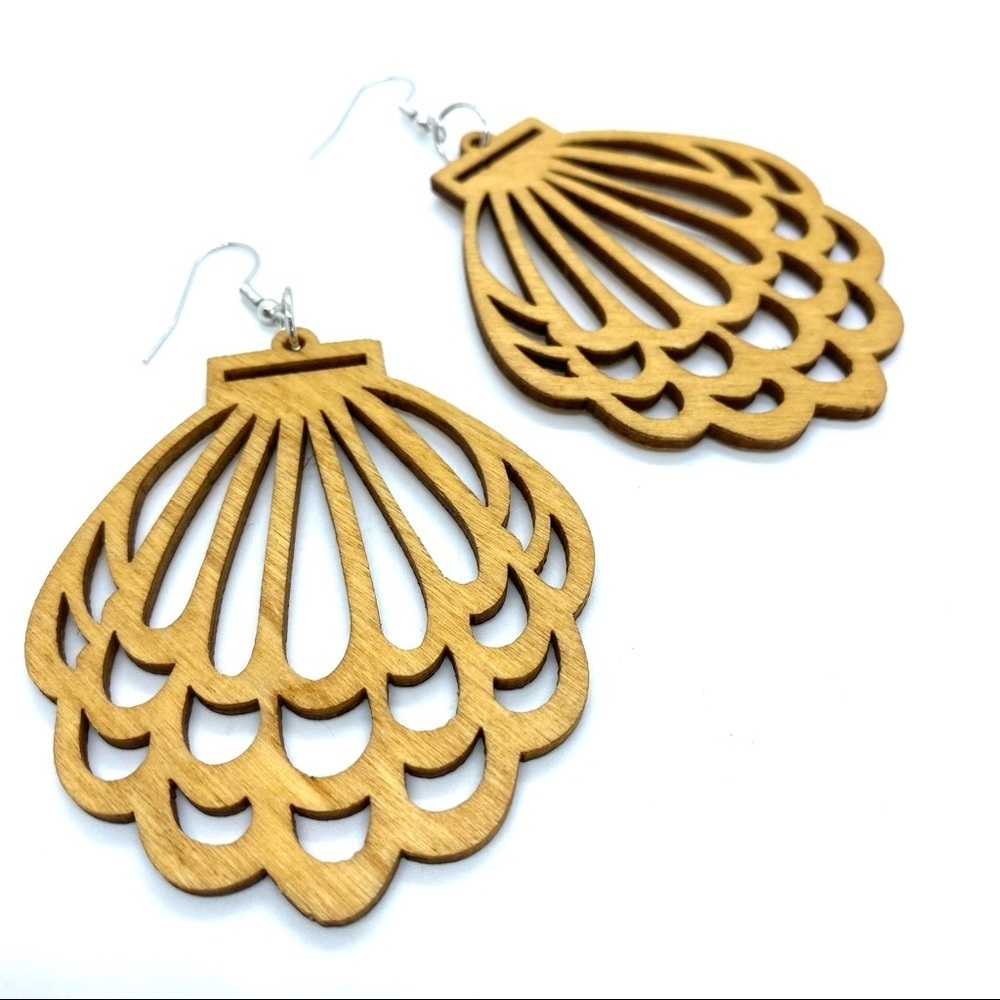 Wood Round Lightweight Dangle Earrings